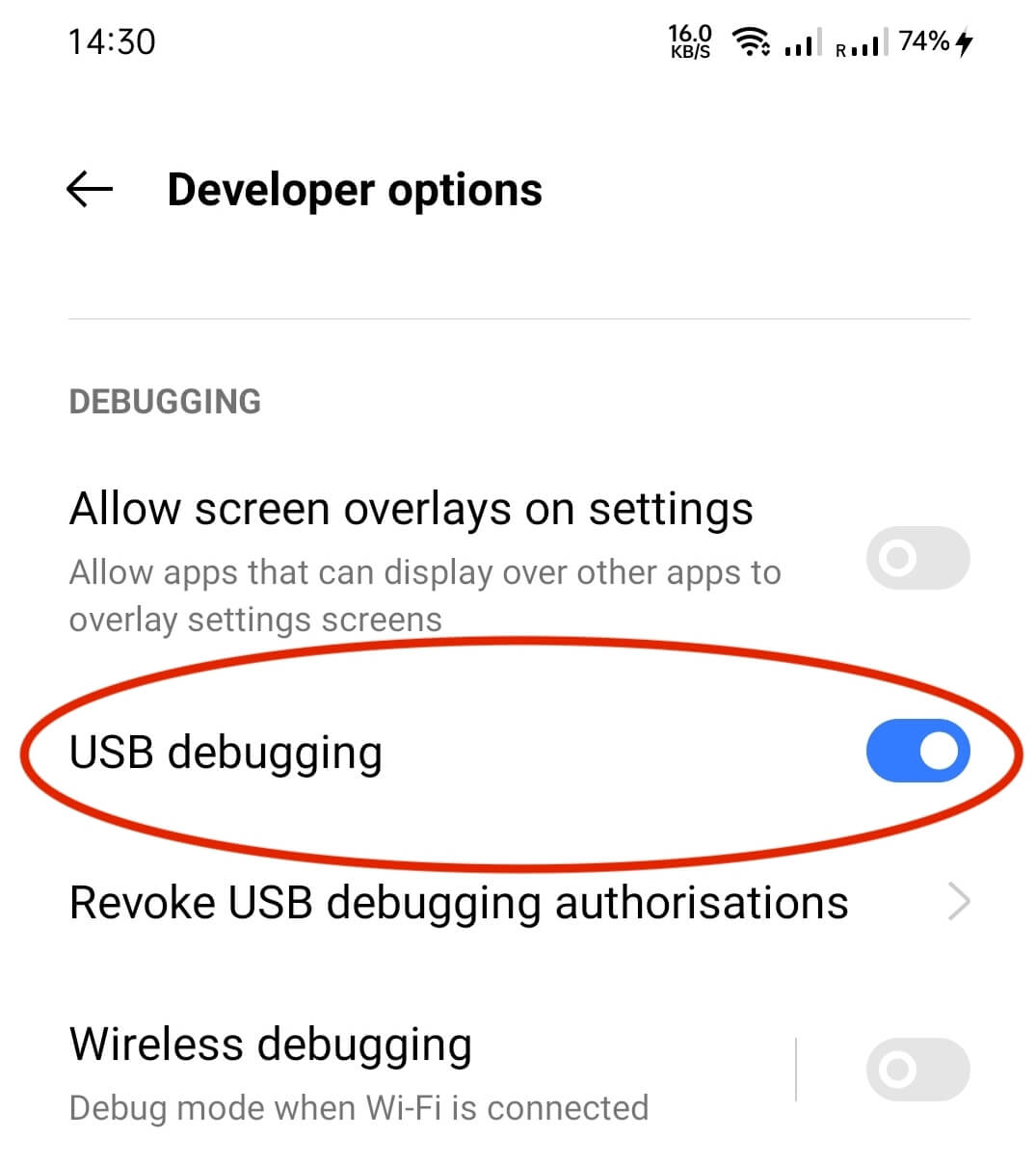 Developer settings on Android for Chrome