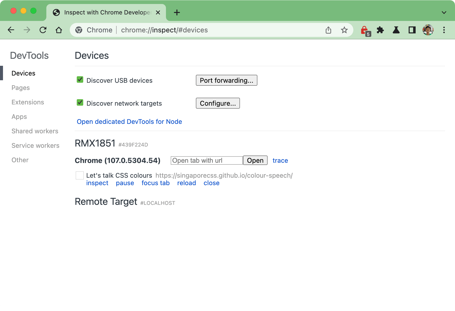 Devices settings on Chrome Devtools